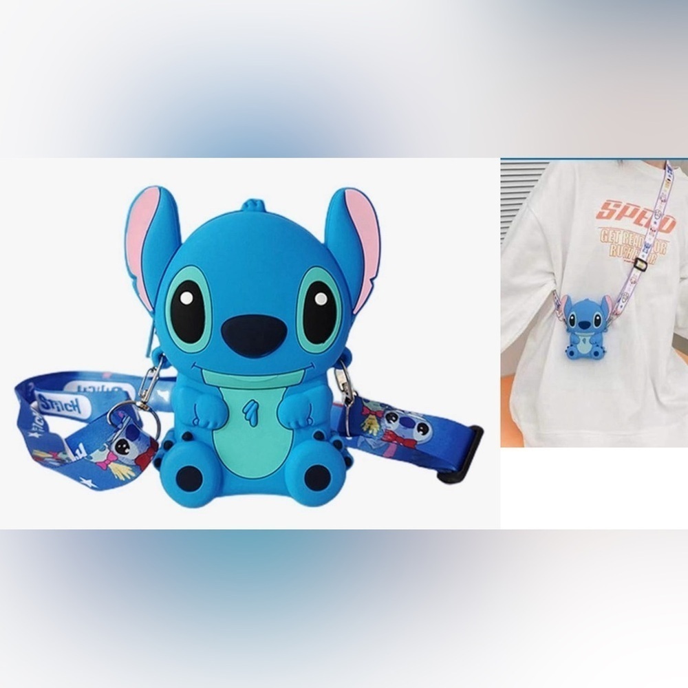 DISNEY STITCH KAWAII SILICA BAG. ADJUSTABLE STRAP, WATERPROOF, NON-TOXIC